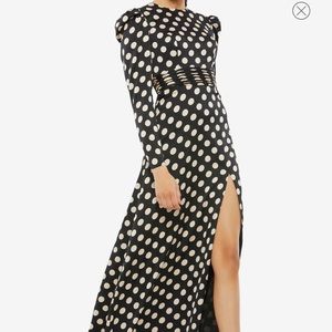 Polka dot long sleeve satin gown MAC DUGGAL